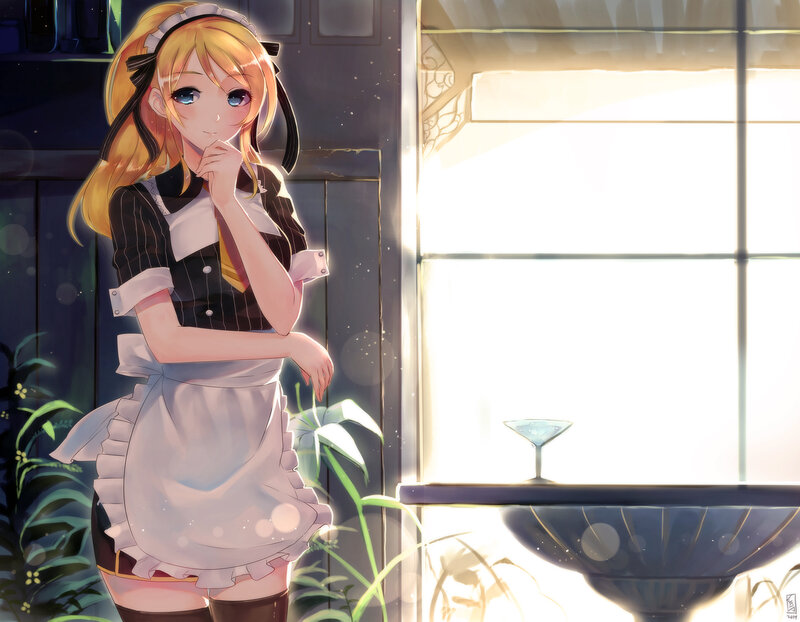 Anime Maid by Window — Yellow