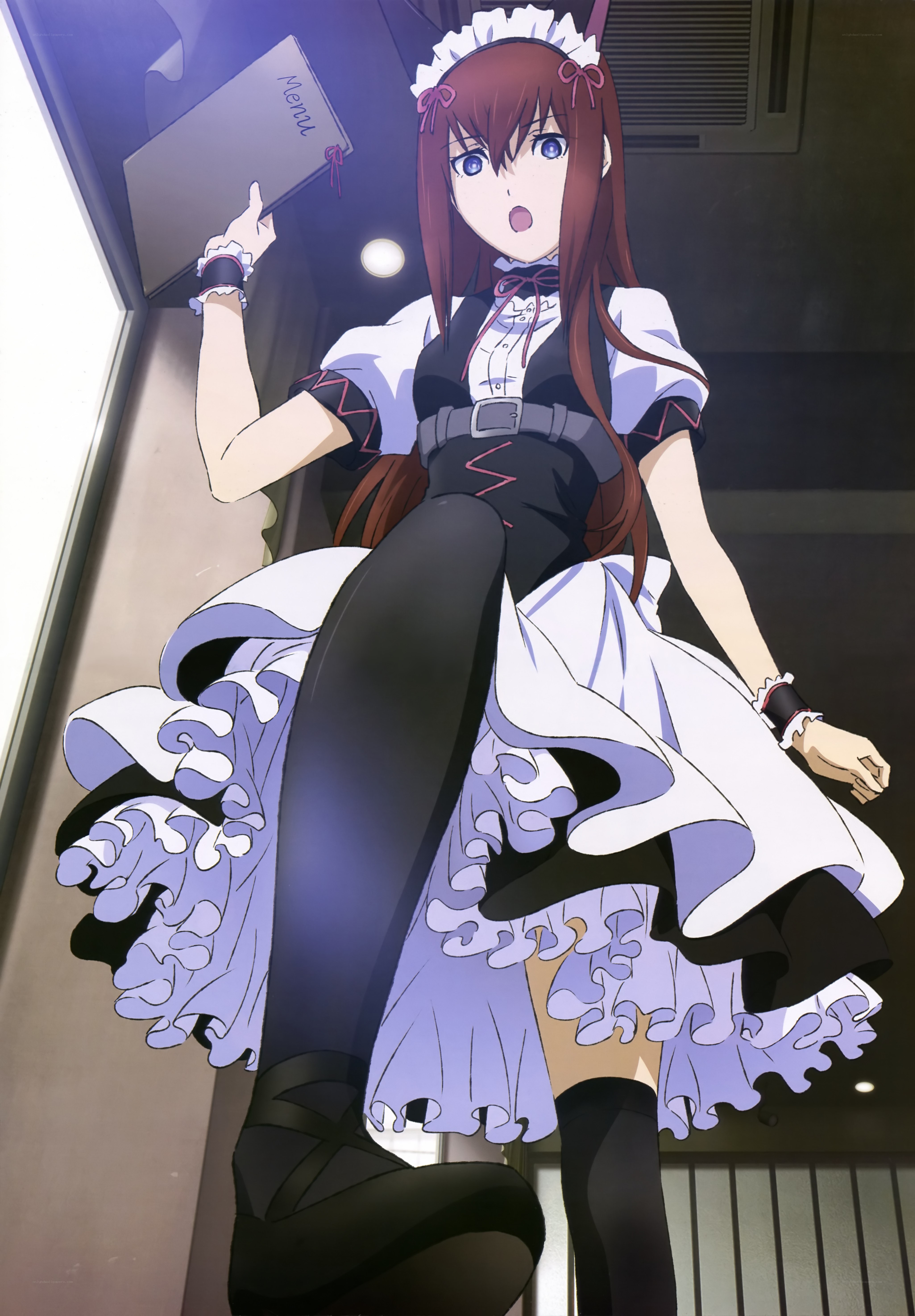 anime maid character holding menu