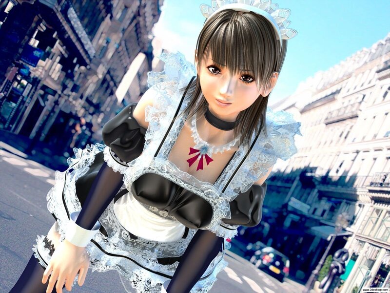 anime maid character in city