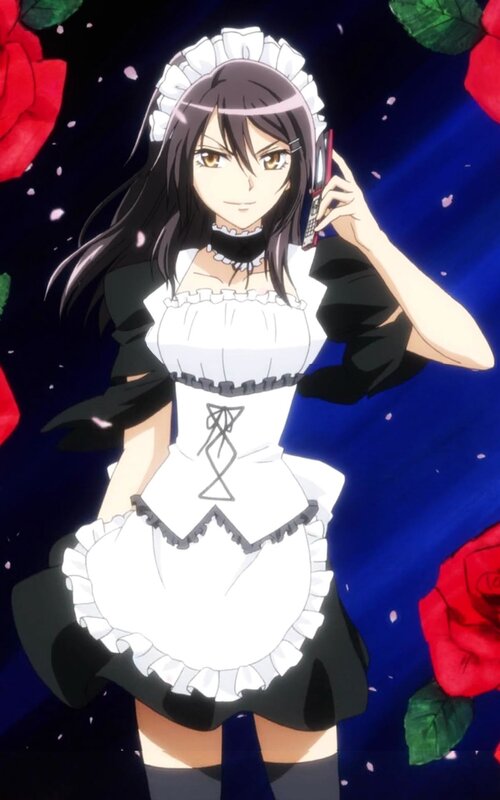 anime maid character on phone
