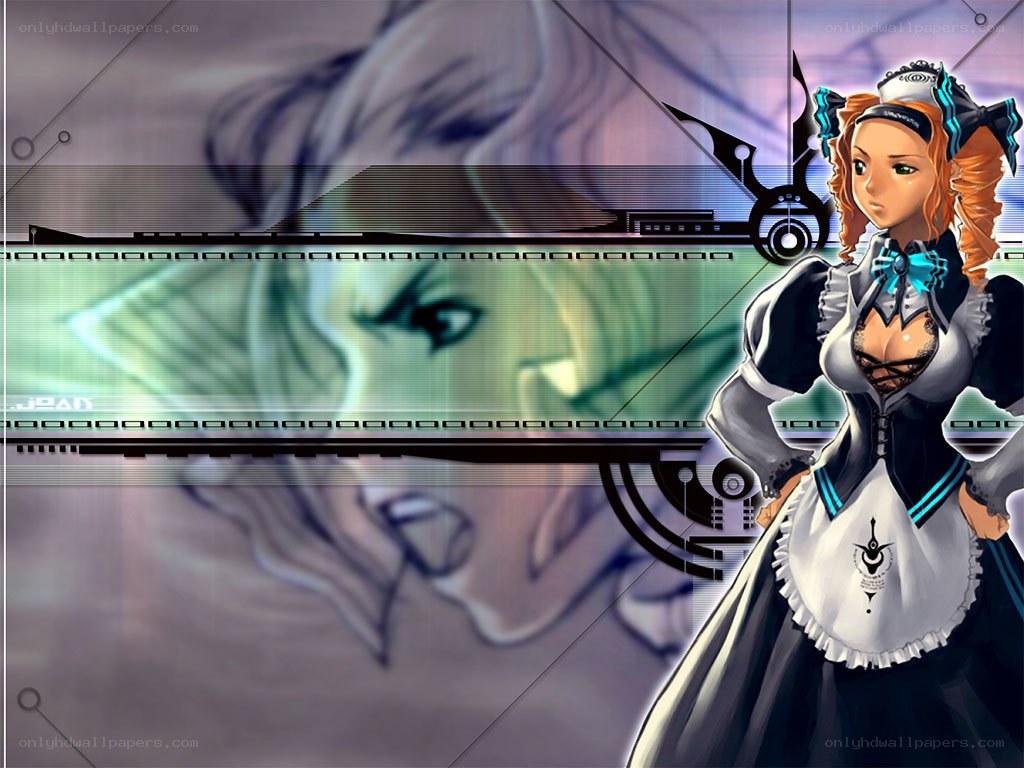 anime maid character with futuristic interface