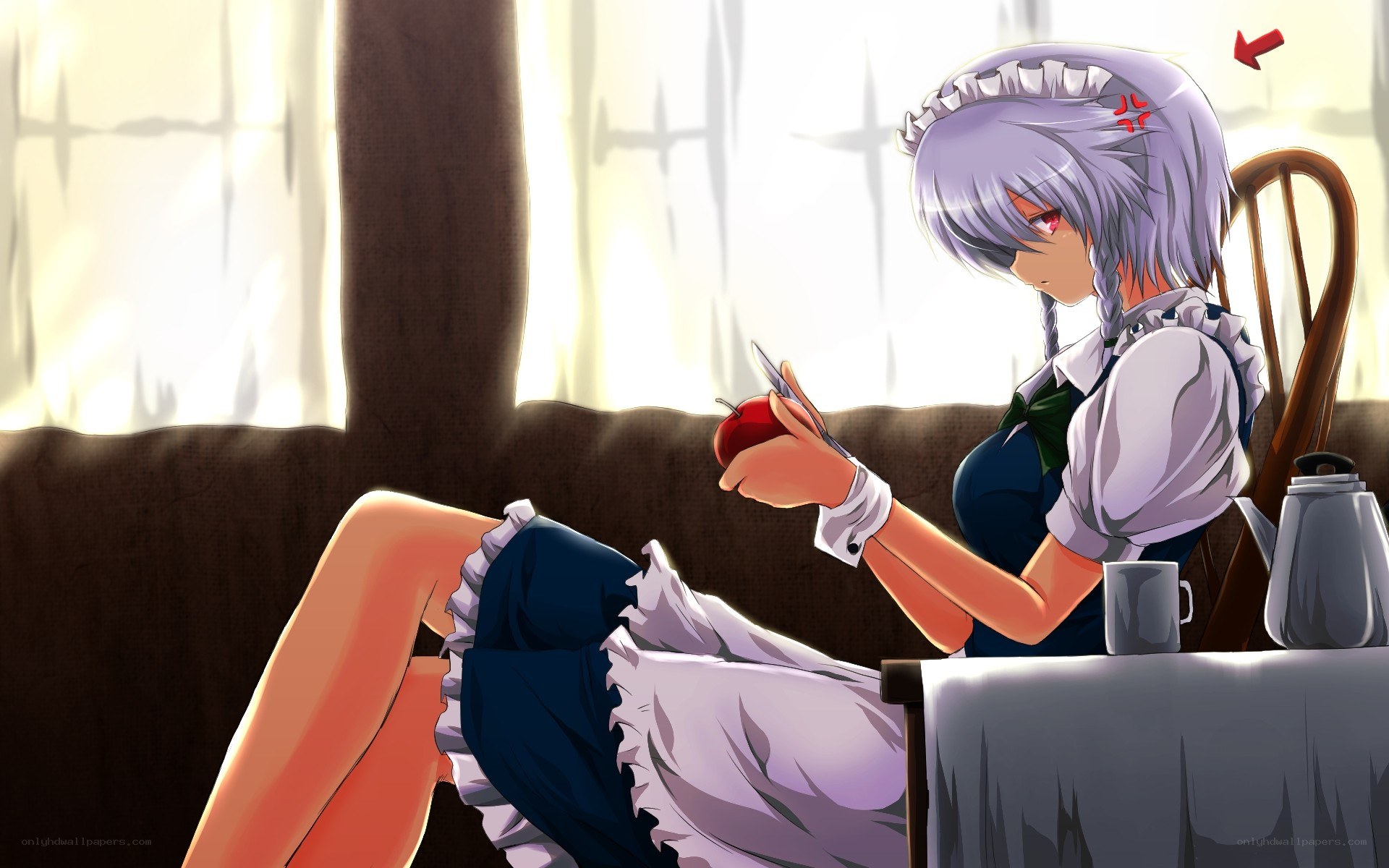 anime maid eating apple