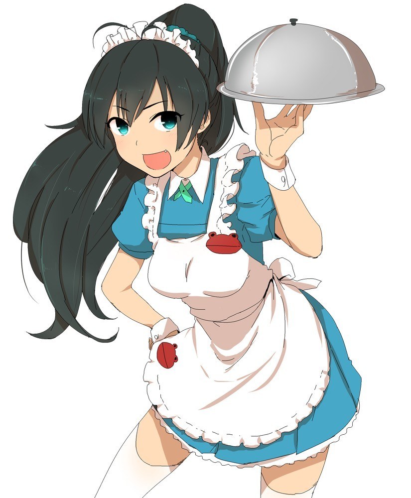 anime maid holding a tray