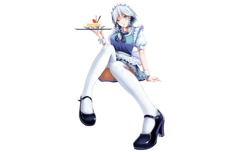 Anime Maid Holding Dessert — White