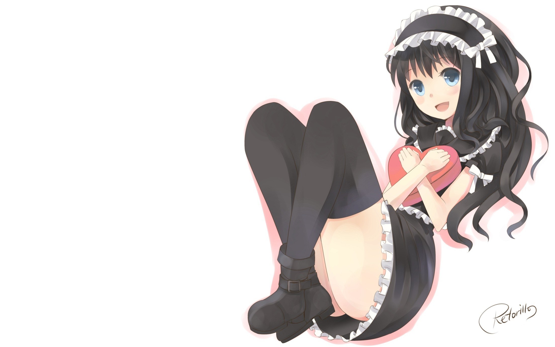 anime maid holding heart