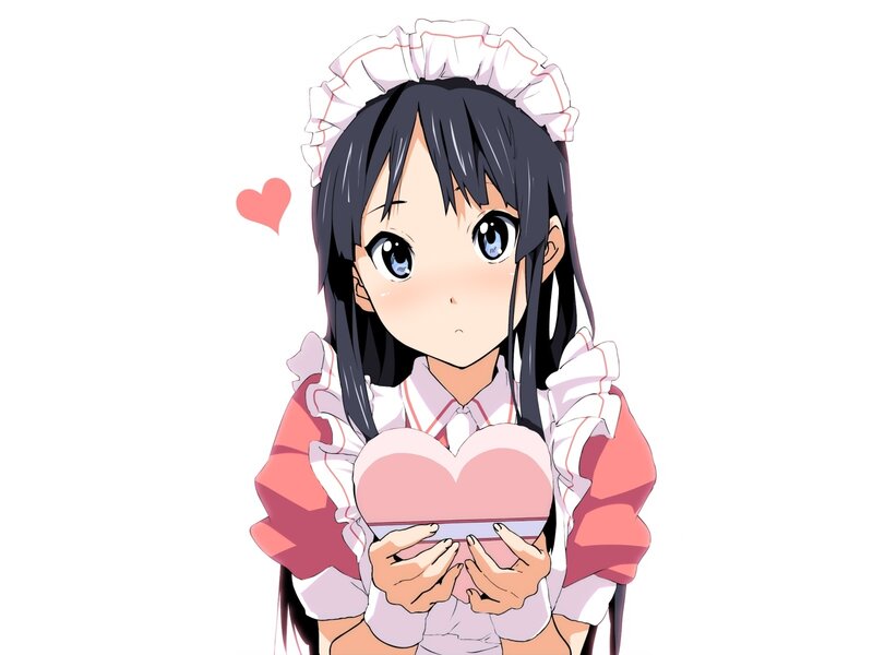 anime maid holding heart