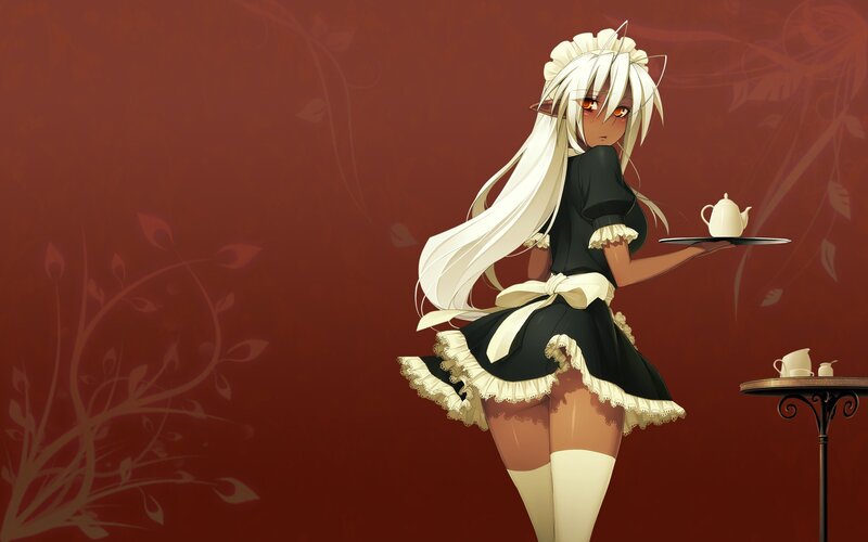 Anime Maid Holding Tray — Red
