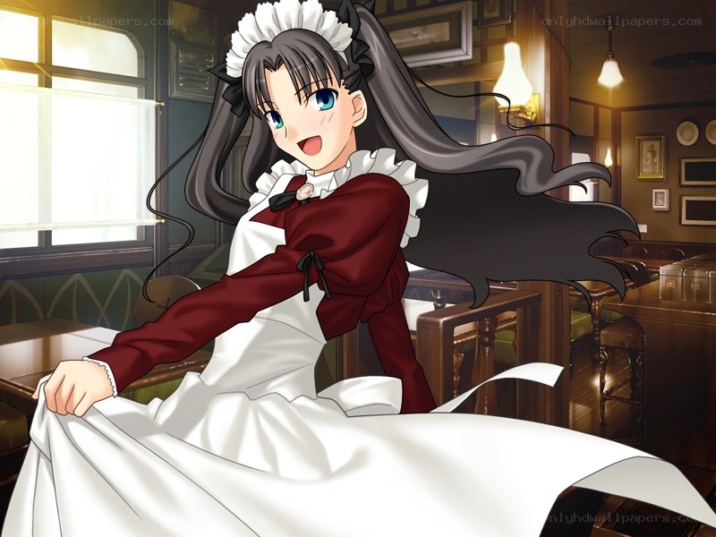anime maid in a cafe