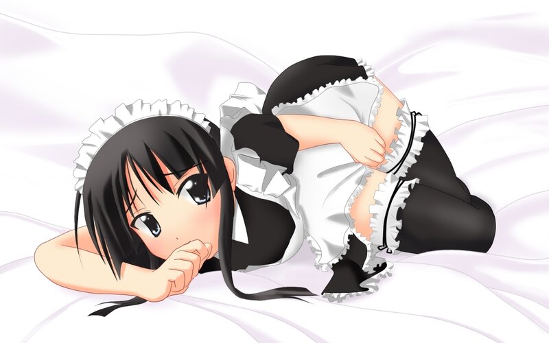 anime maid lying on bed