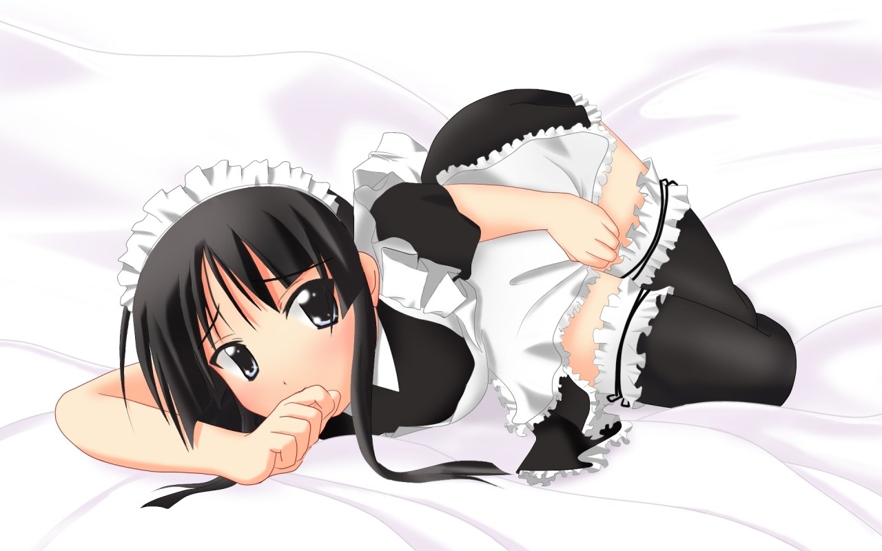 anime maid lying on bed