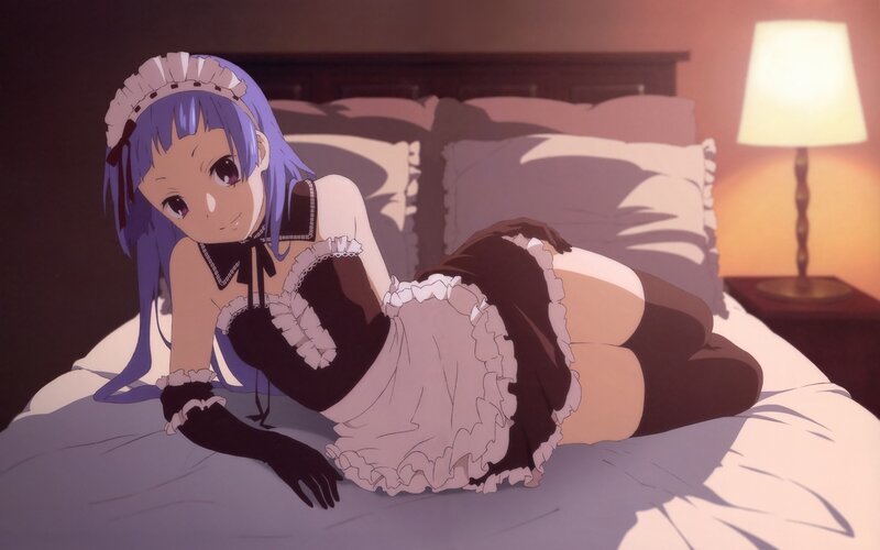 anime maid on bed