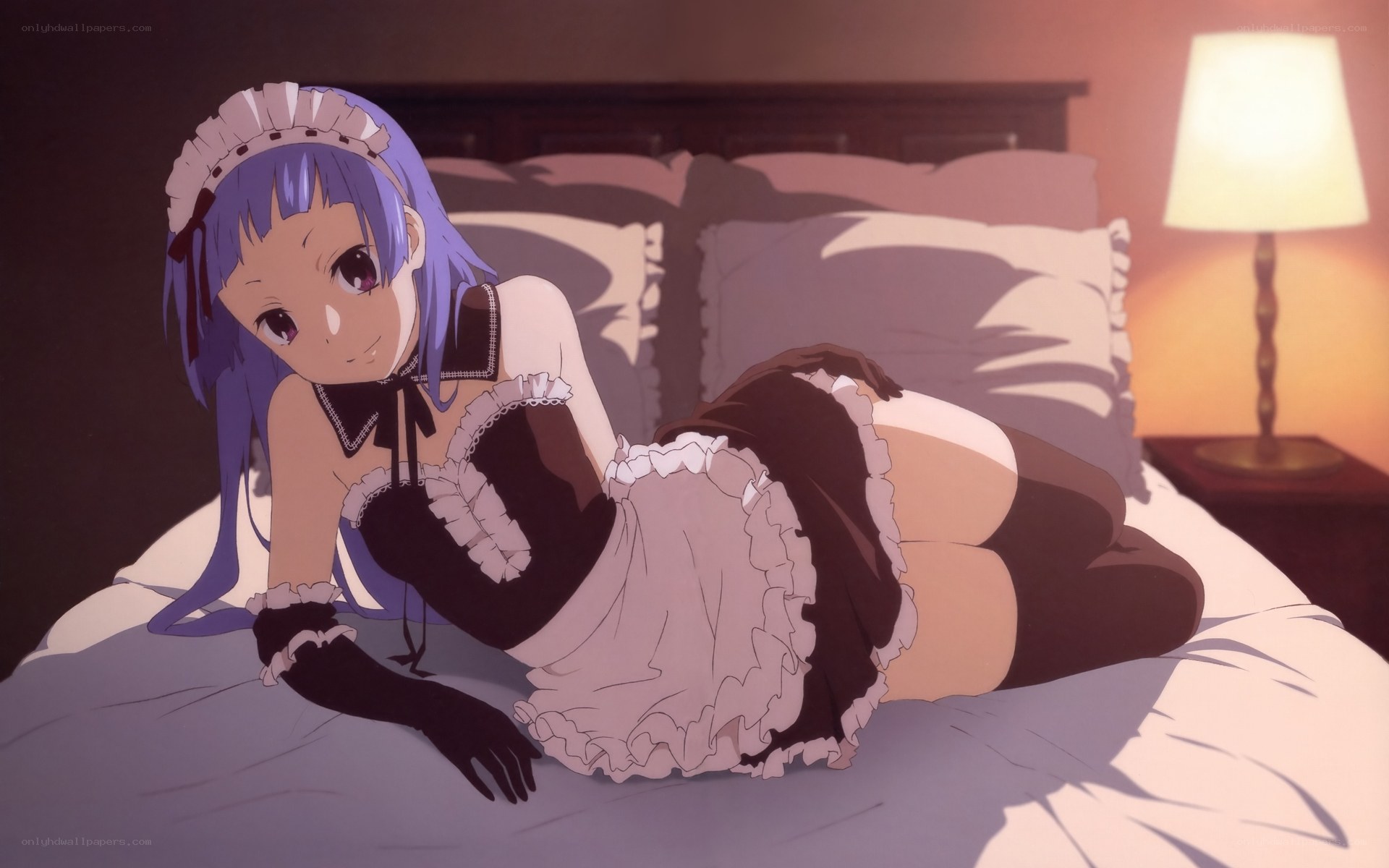 anime maid on bed