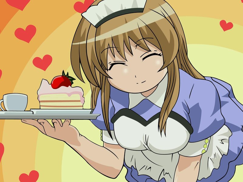 anime maid serving cake