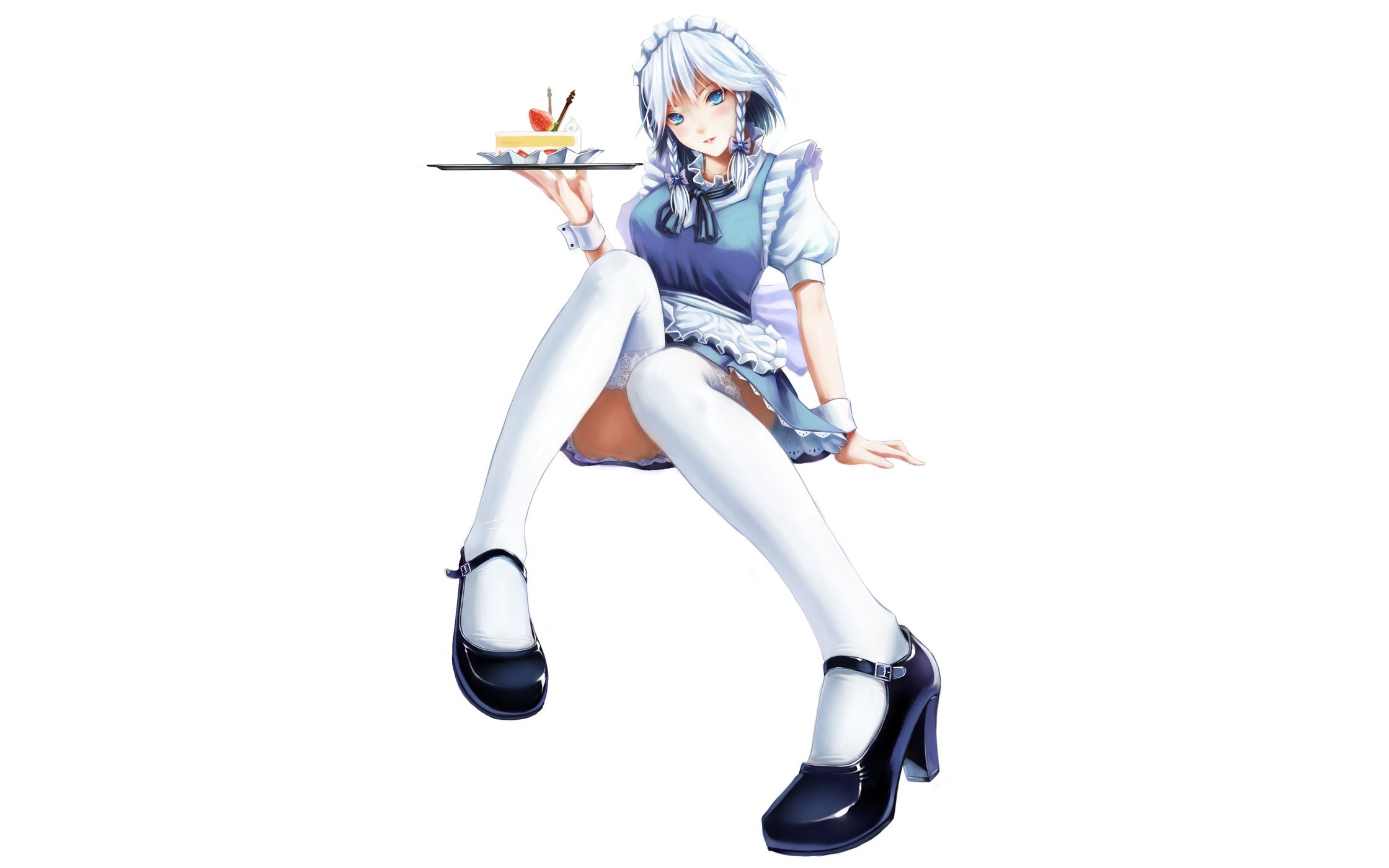 anime maid serving dessert