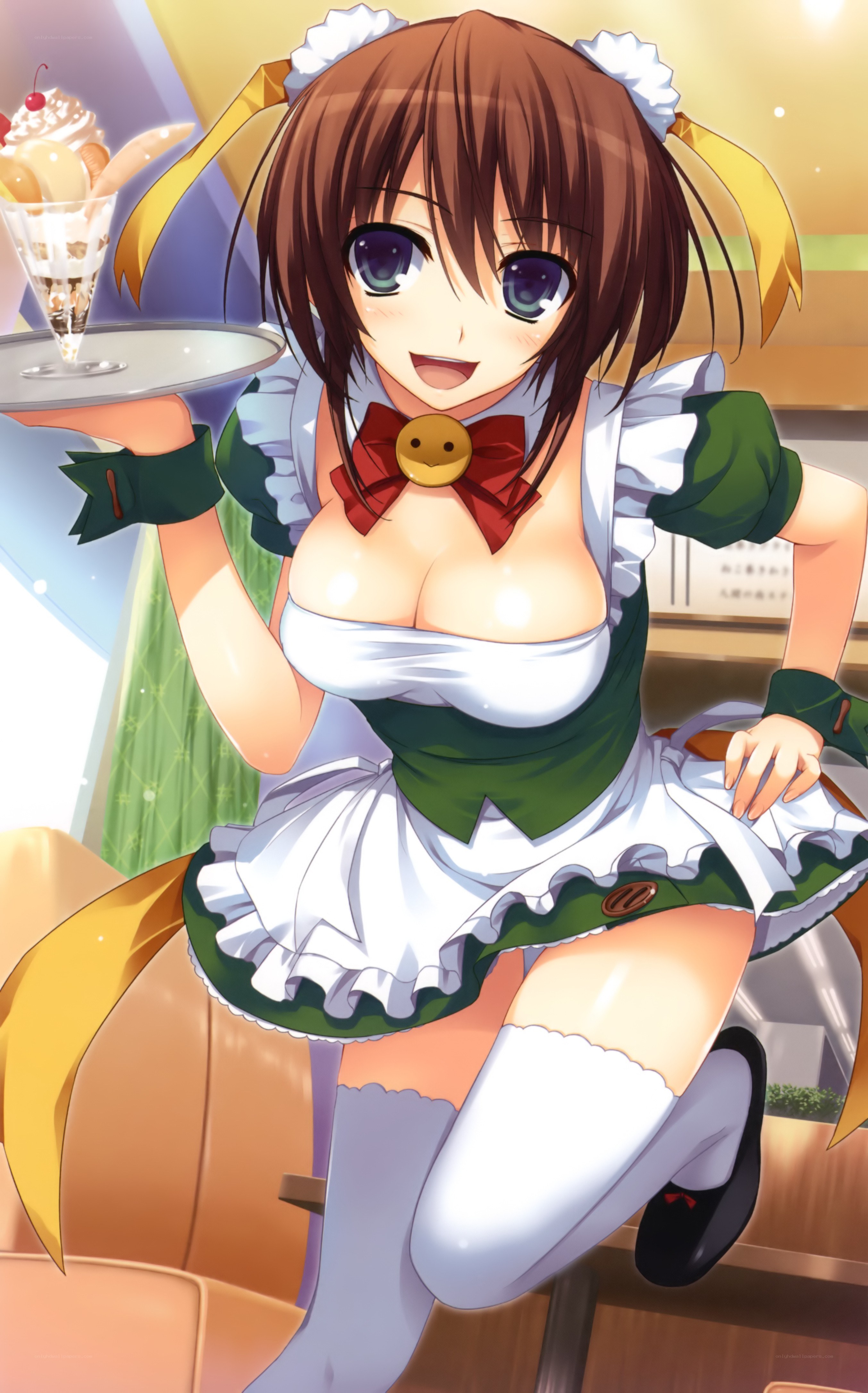 anime maid serving dessert