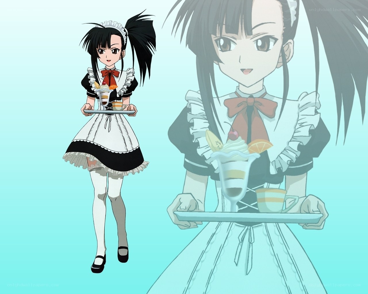 anime maid serving dessert