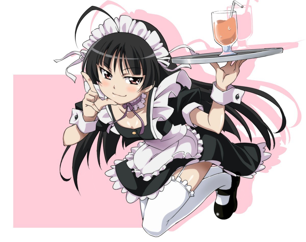 anime maid serving drink