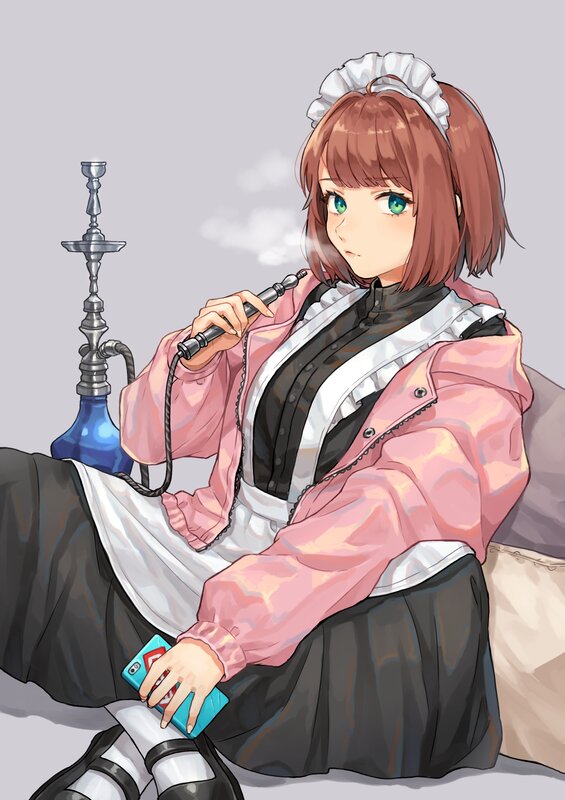 Anime Maid Smoking Hookah