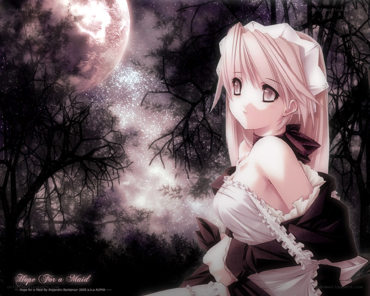 Anime maid under moonlight