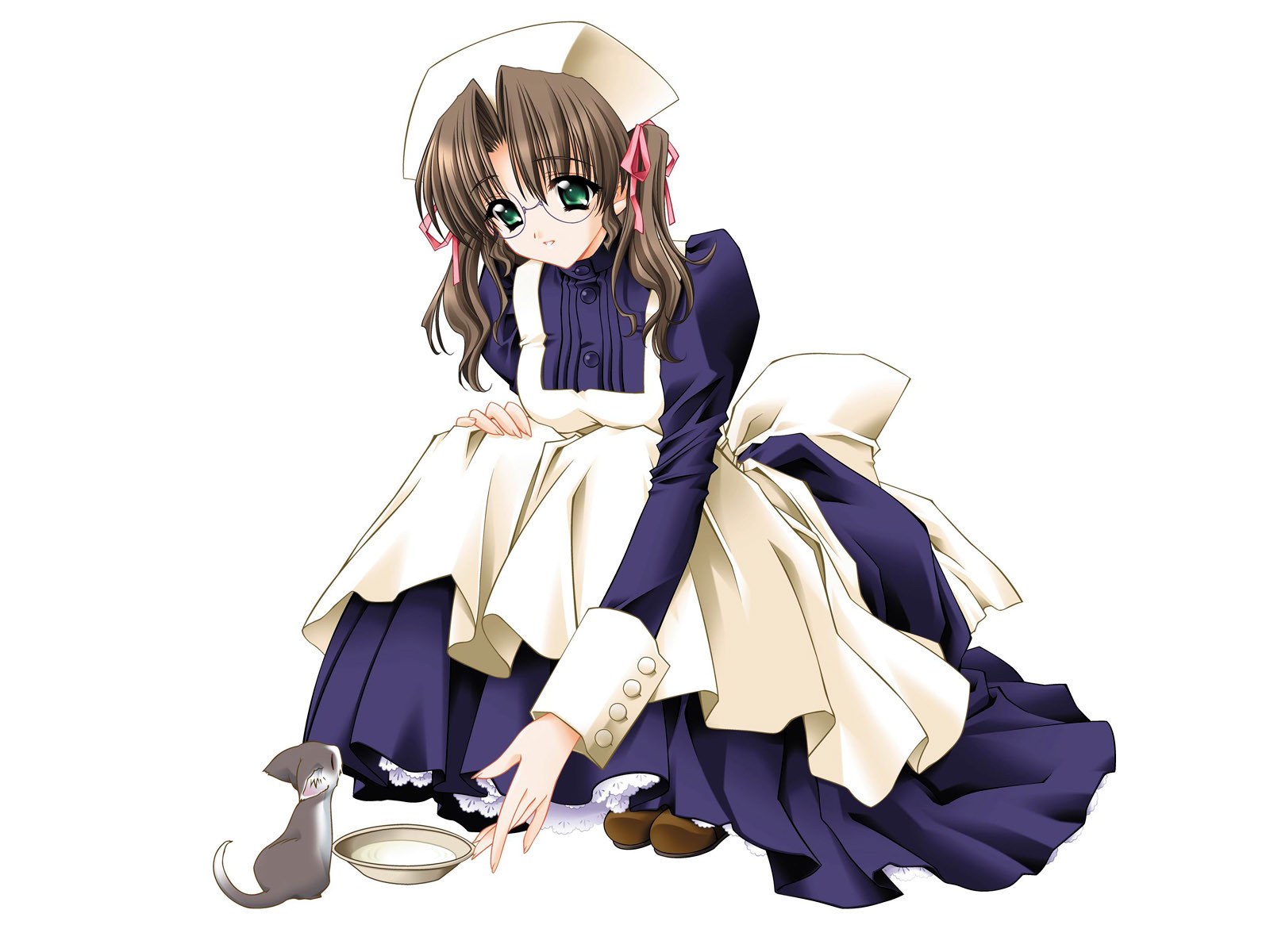 anime maid with cat
