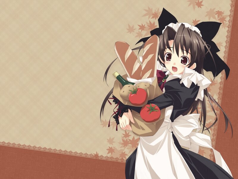 anime maid with groceries