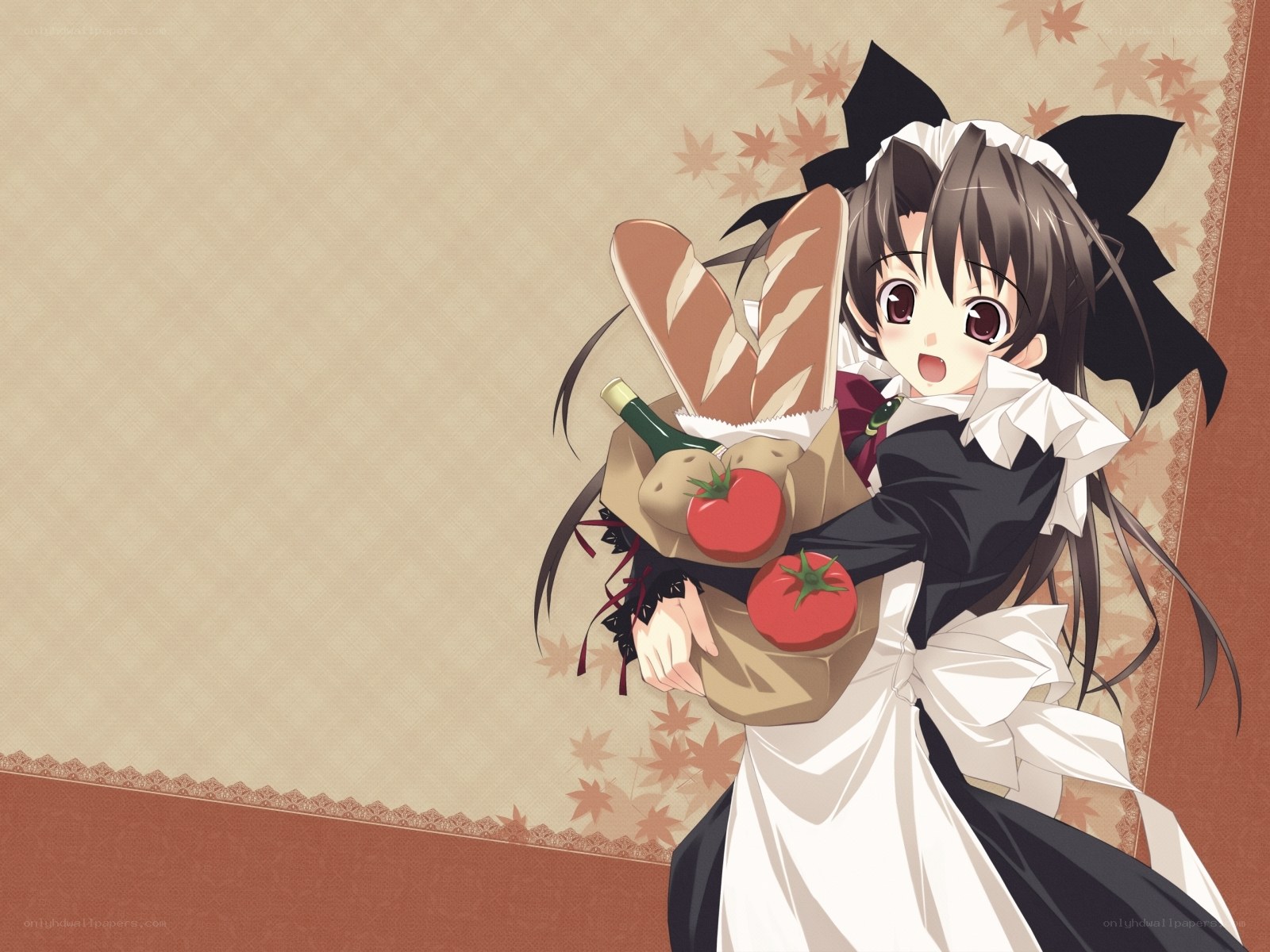 anime maid with groceries