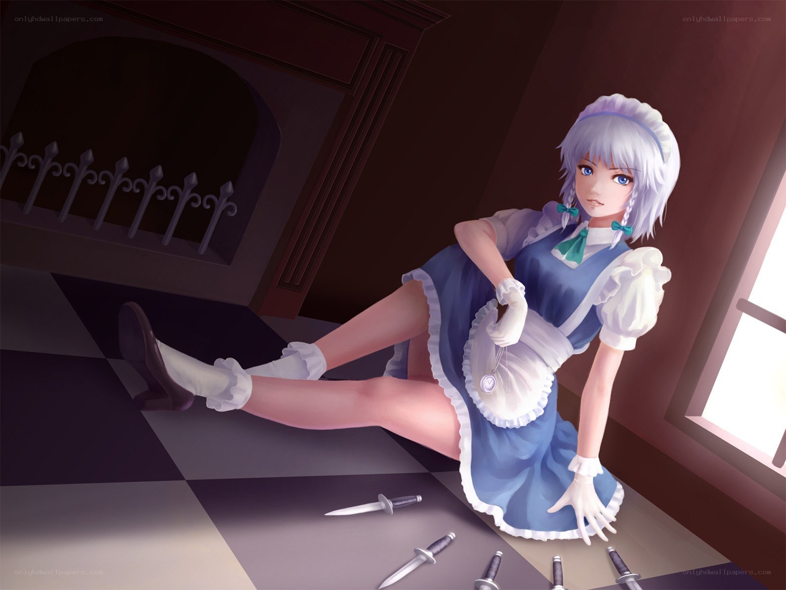 anime maid with knives