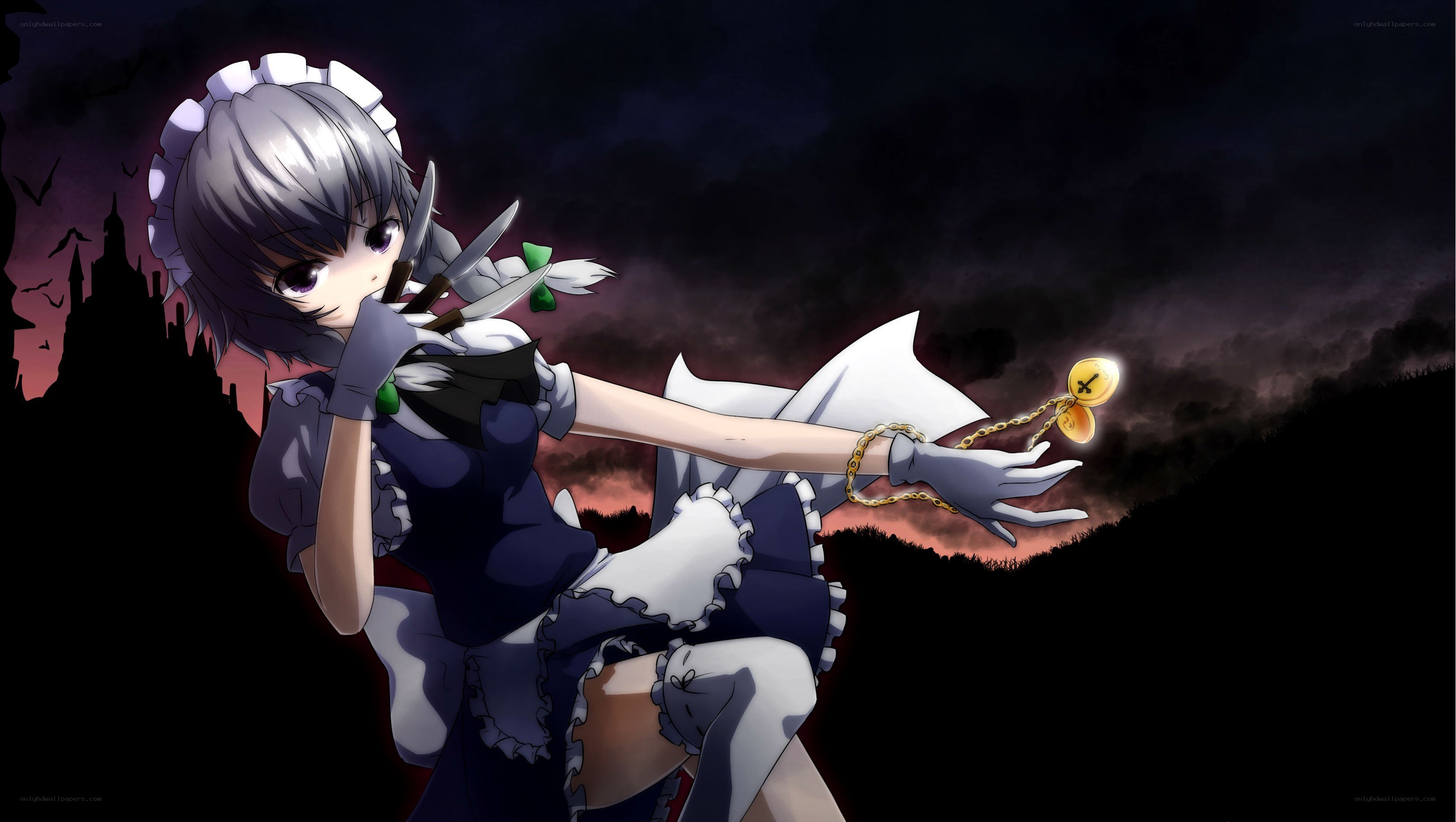 anime maid with knives