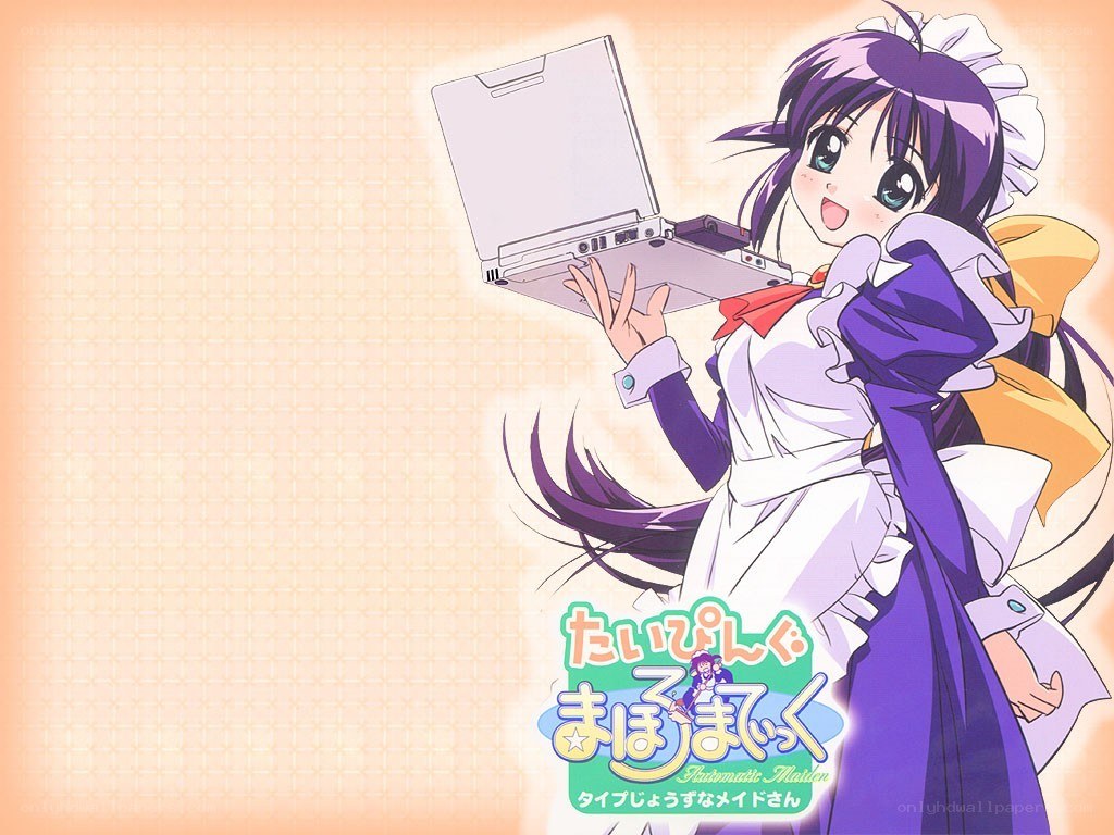 Anime maid with laptop
