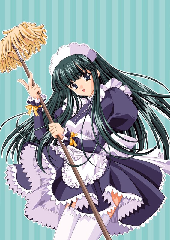 anime maid with mop