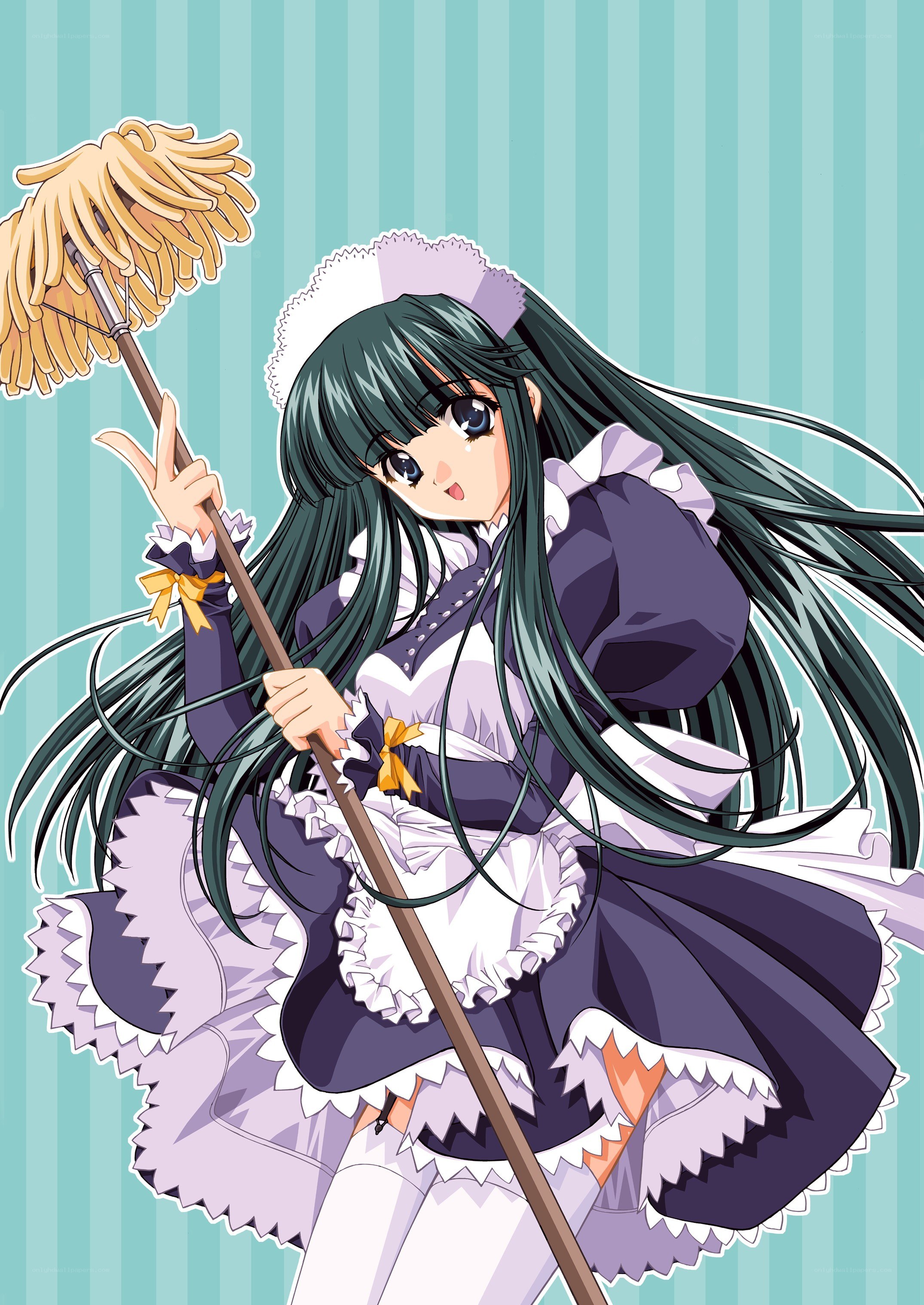 anime maid with mop