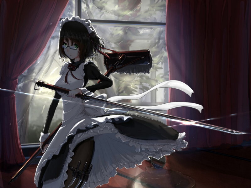 Anime Maid with Sword — White