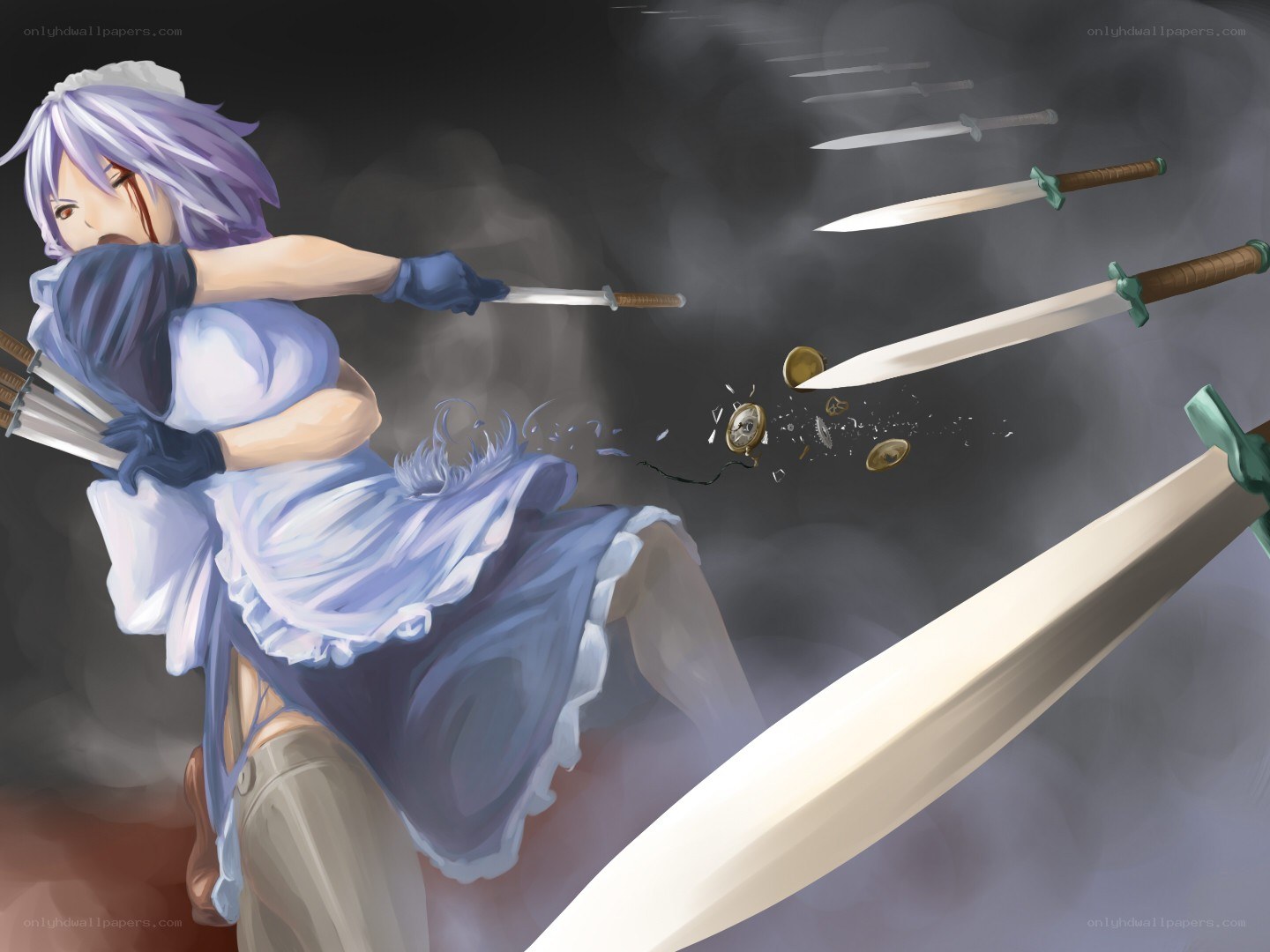 anime maid with swords