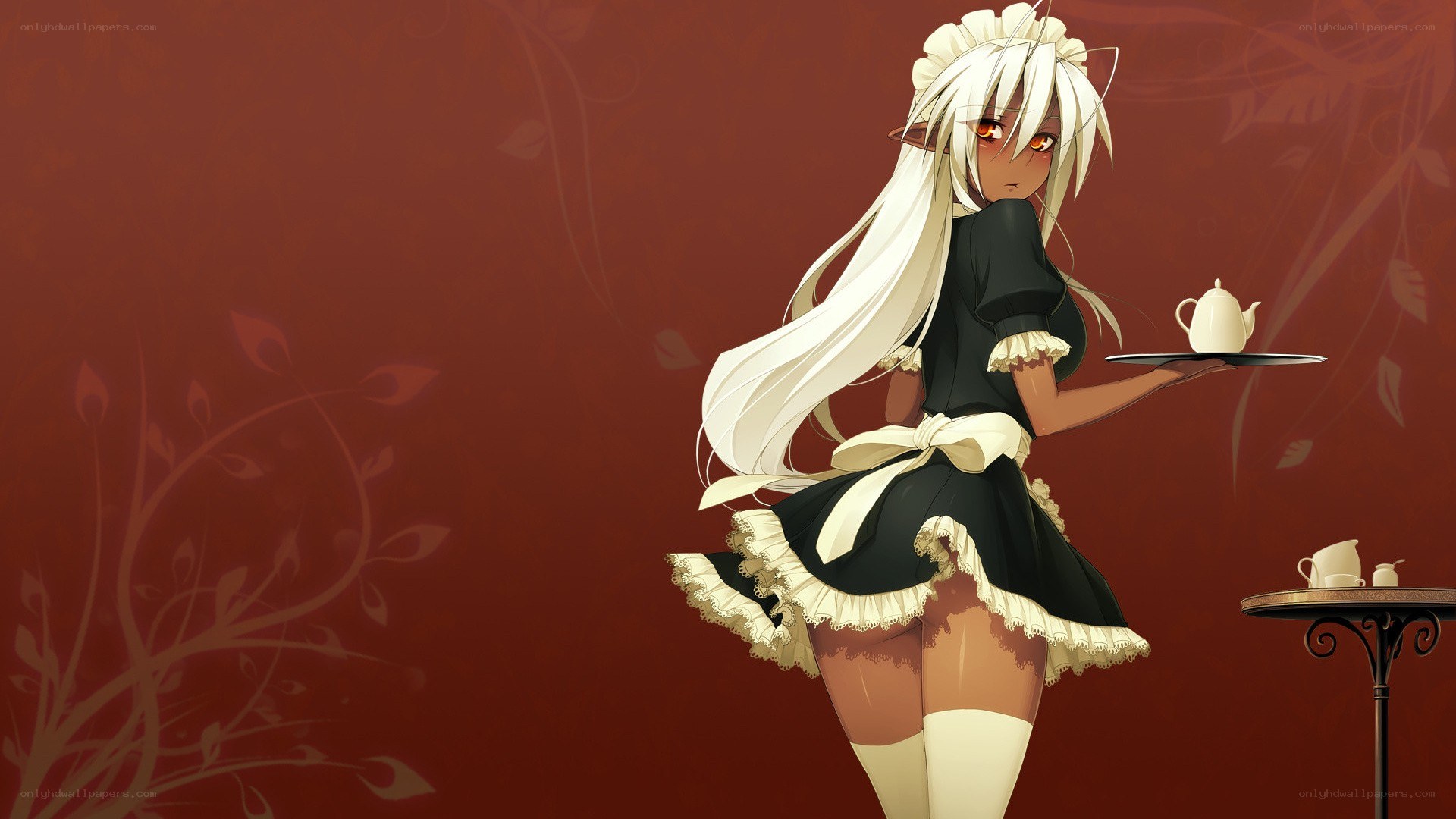 anime maid with tea set