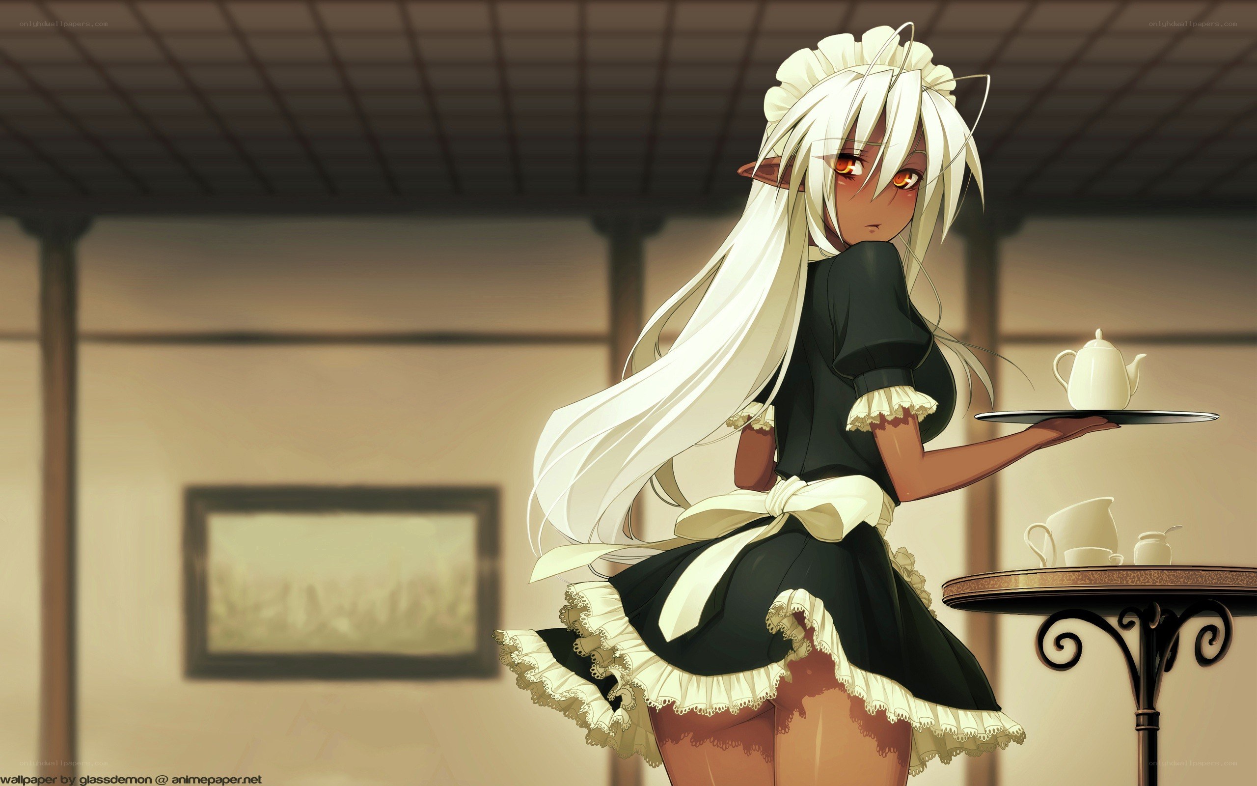 anime maid with tea tray