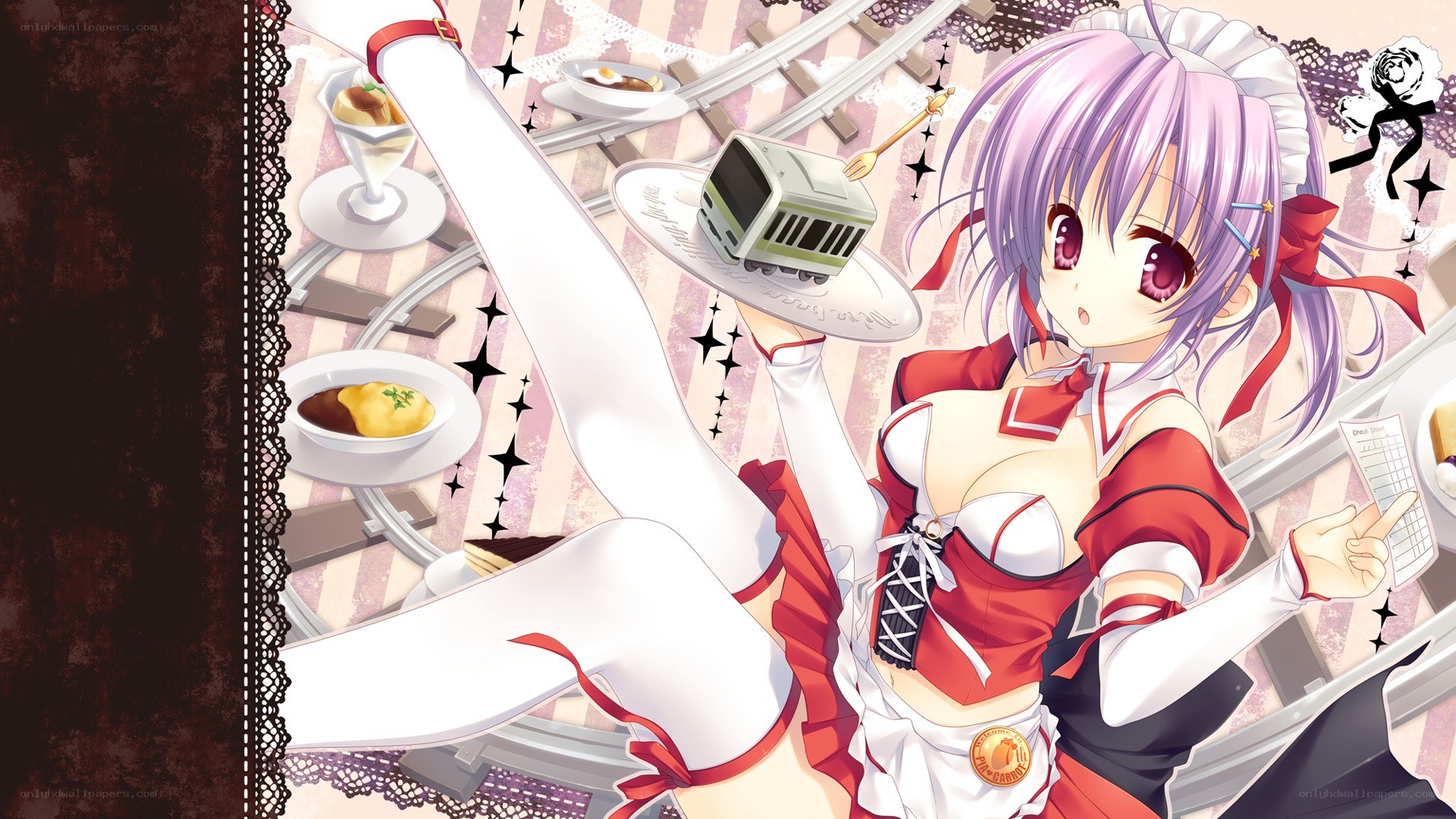 anime maid with train on tray