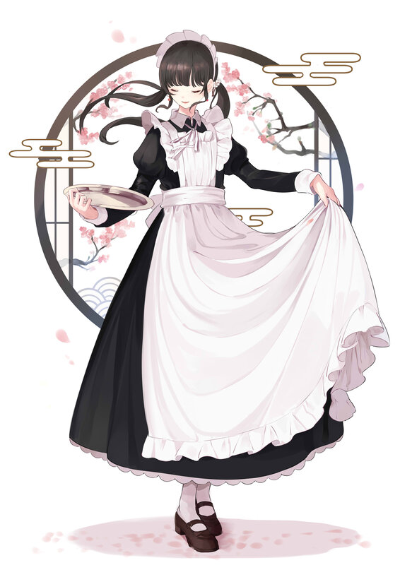 Anime Maid with Tray — Black