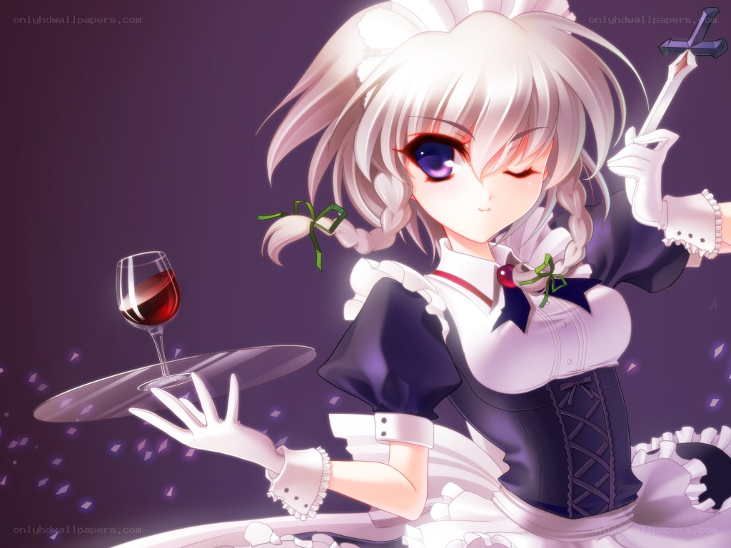 anime maid with wine glass
