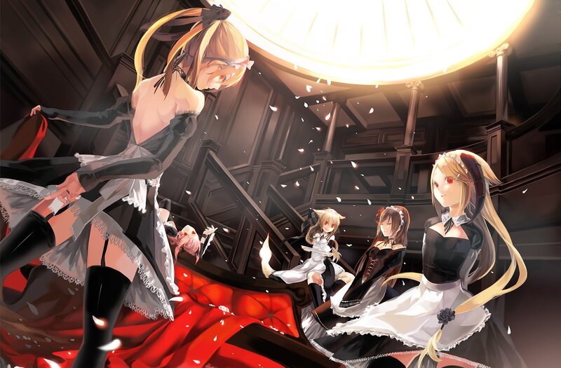 Anime Maids in a Hall — Black