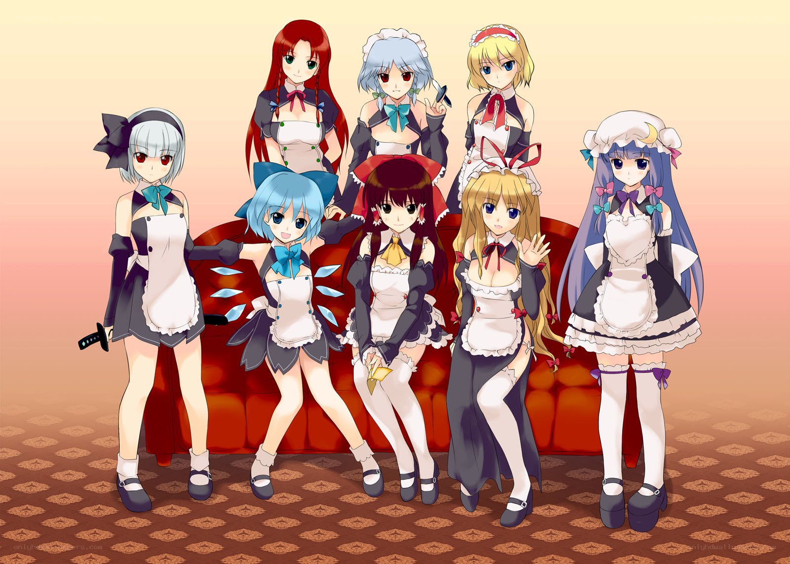 anime maids on a couch