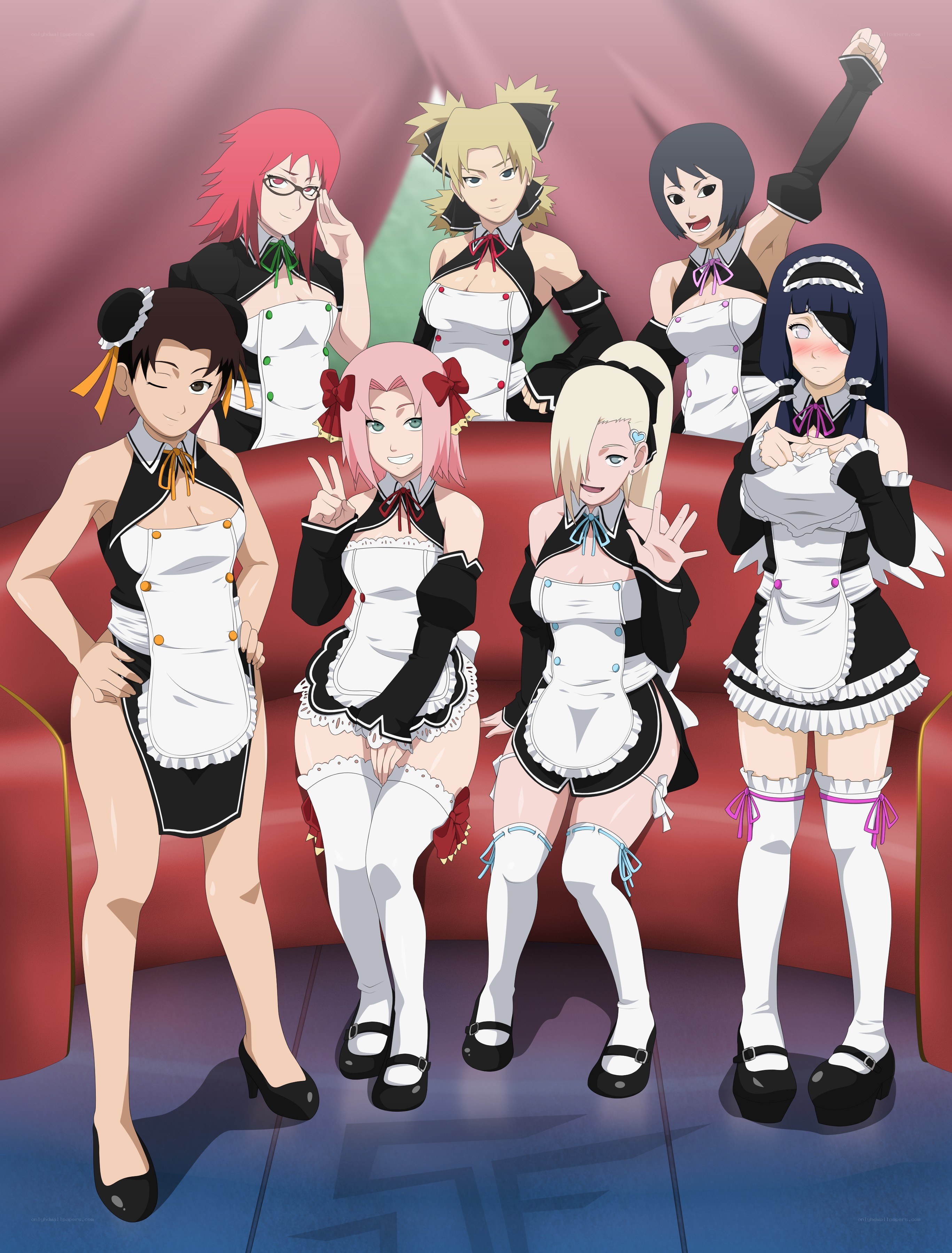 anime maids on a couch