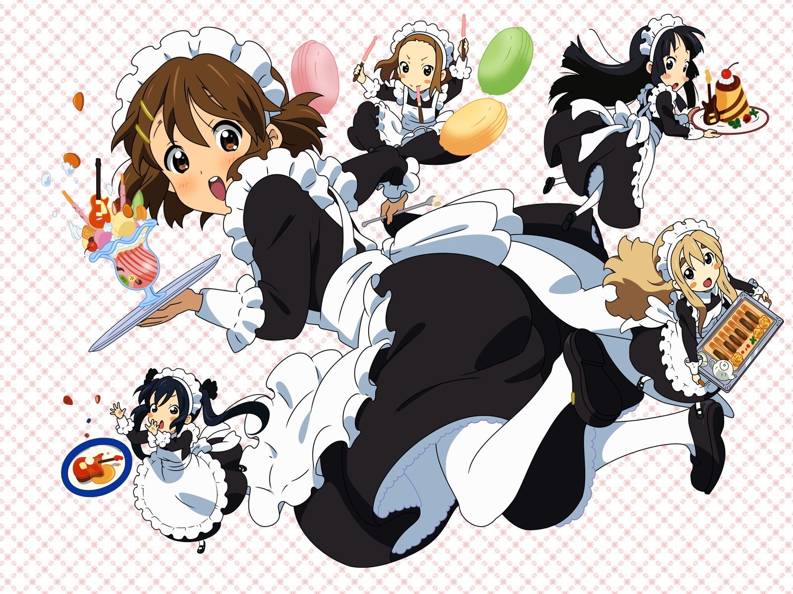 Anime maids serving desserts