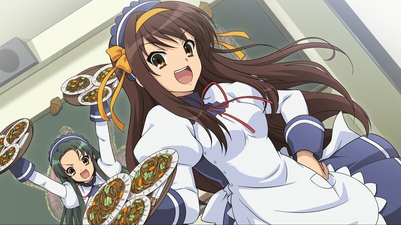 Anime maids serving noodles