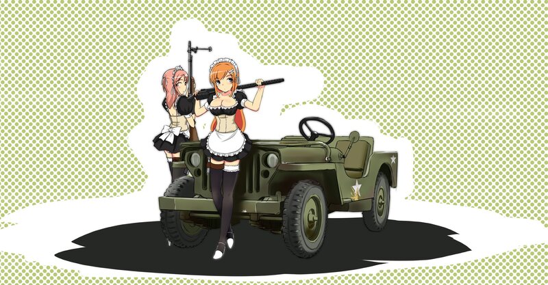 anime maids with military jeep