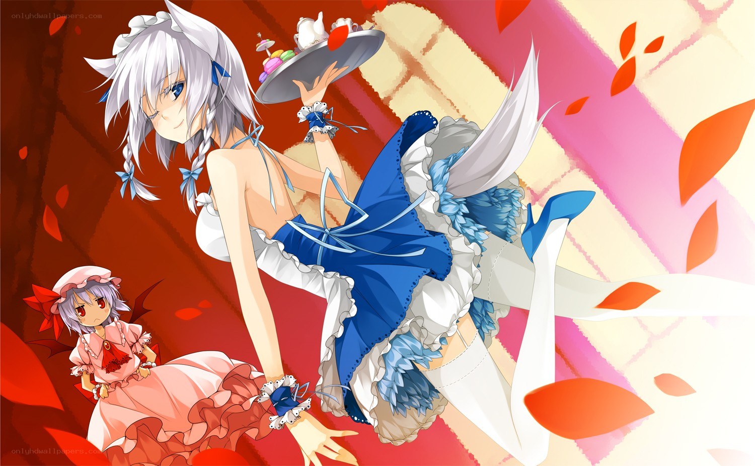 Anime maids with tea tray