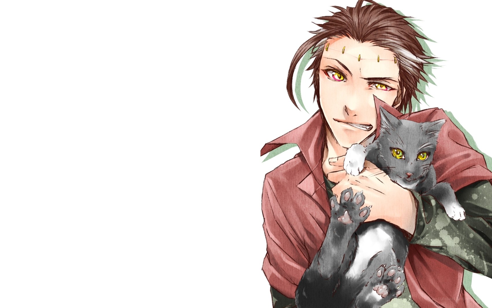 anime man holding a cat