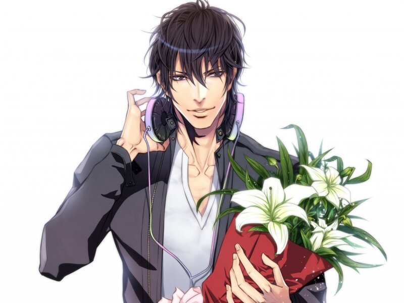Anime Man Holding Flowers