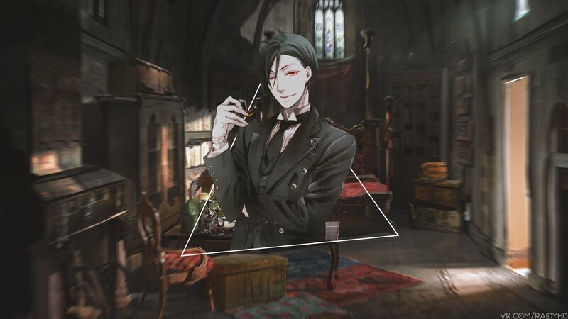 Anime Man in Suit — Black, Dramatic, Candlestick