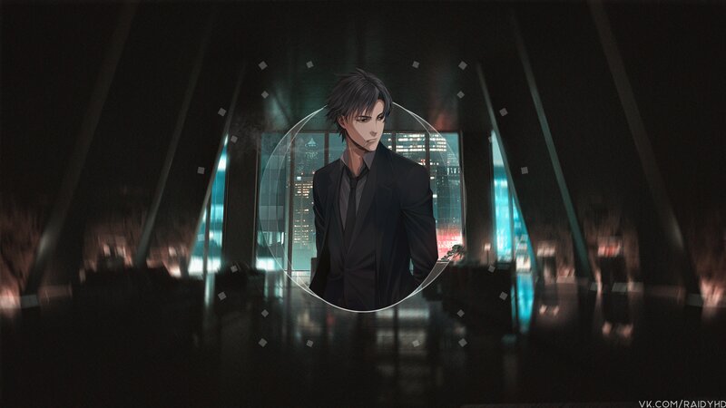 Anime Man in Suit — Black, Dramatic, Night