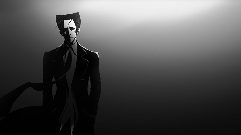 Anime Man in Suit — Black, Dramatic, Tie